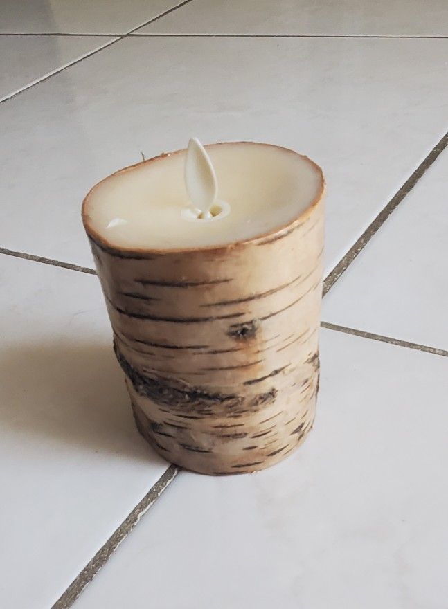 Luminara Birch 4-Inch Real-Flame Effect Pillar Candle in Brown OBO