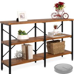 Rustic Entryway Console Table, Long Hallway Table 55 in 3-Tier, TV Stand Entertainment Center Media Stand for Living Room, Industrial Style, Vintage B