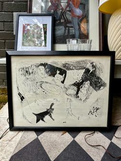 Jenny Thompson Original Signed Drawing – Mid-Century/Surrealist Style Framed Art