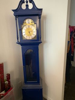 Navy Lacquered Decorative Petit Grandfather Clock