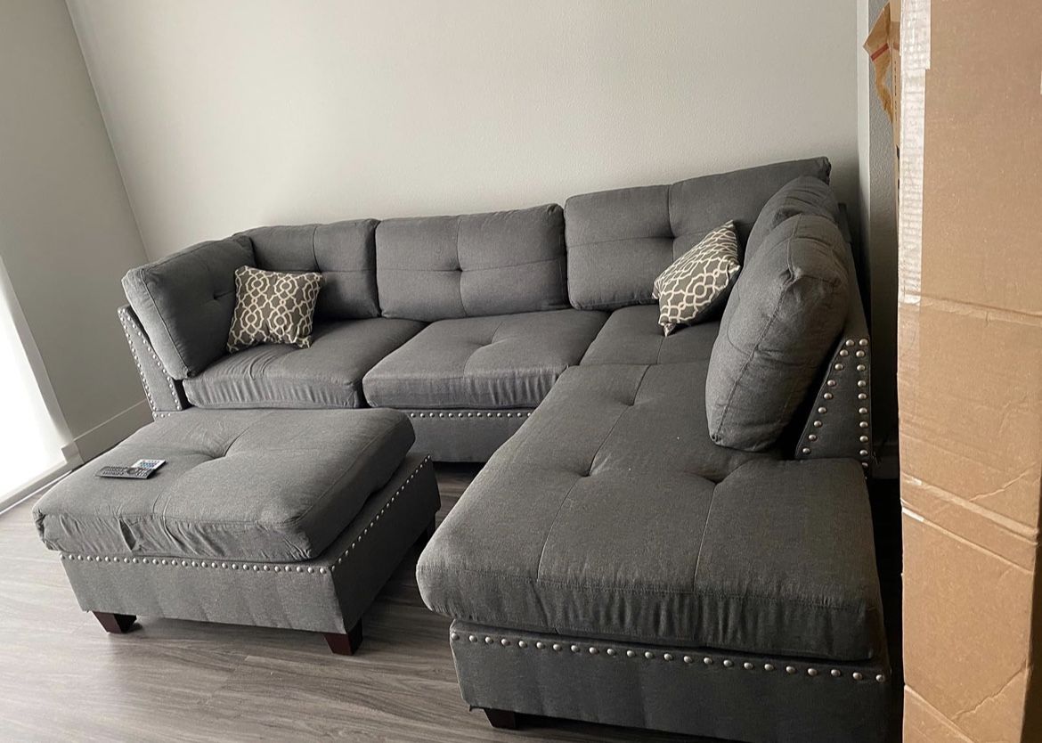 Brand New Gray Sectional Sofa Couch With Ottoman (Available For Same Day Pick Up) 