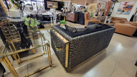 Hot Sale... Luxury Black Velvet & Gold Trim SOFA & LOVE SEAT. While supplies last!!