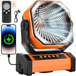 Saker Rechargeable Camping Fan-20000mAh Battery Powered Tent Fans with Hanging Hook,LED Lantern,Auto-Oscillating,Quiet Portable Ceiling Table Fan for 