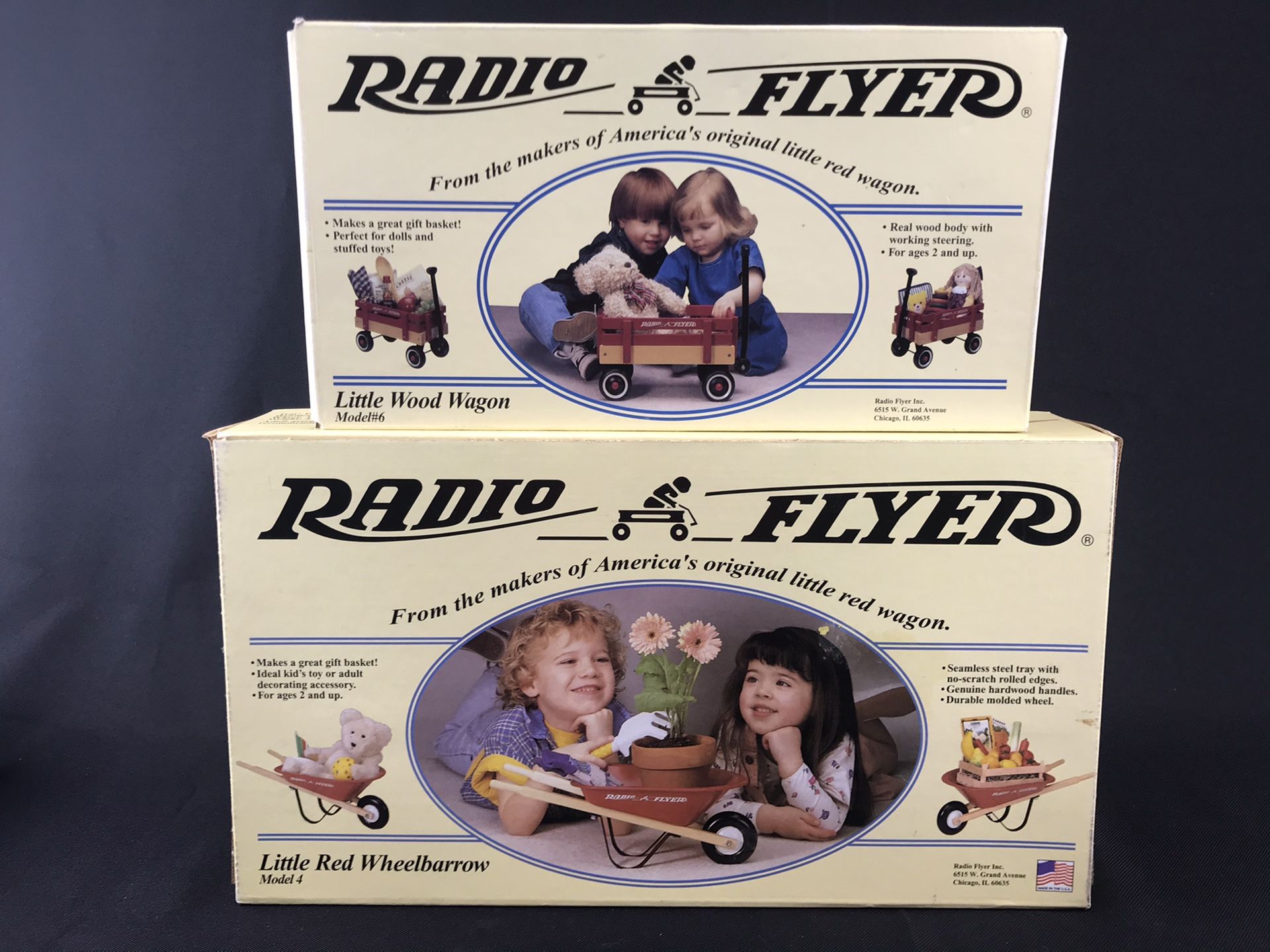 Vintage 1990s Radio Flyer little wagon and wheel barrow