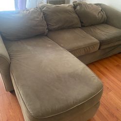 big discount!  custom made L shaped velvet section couch in moss green 