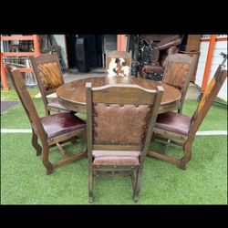 Solid Wood Round Dining Table With Six Chairs