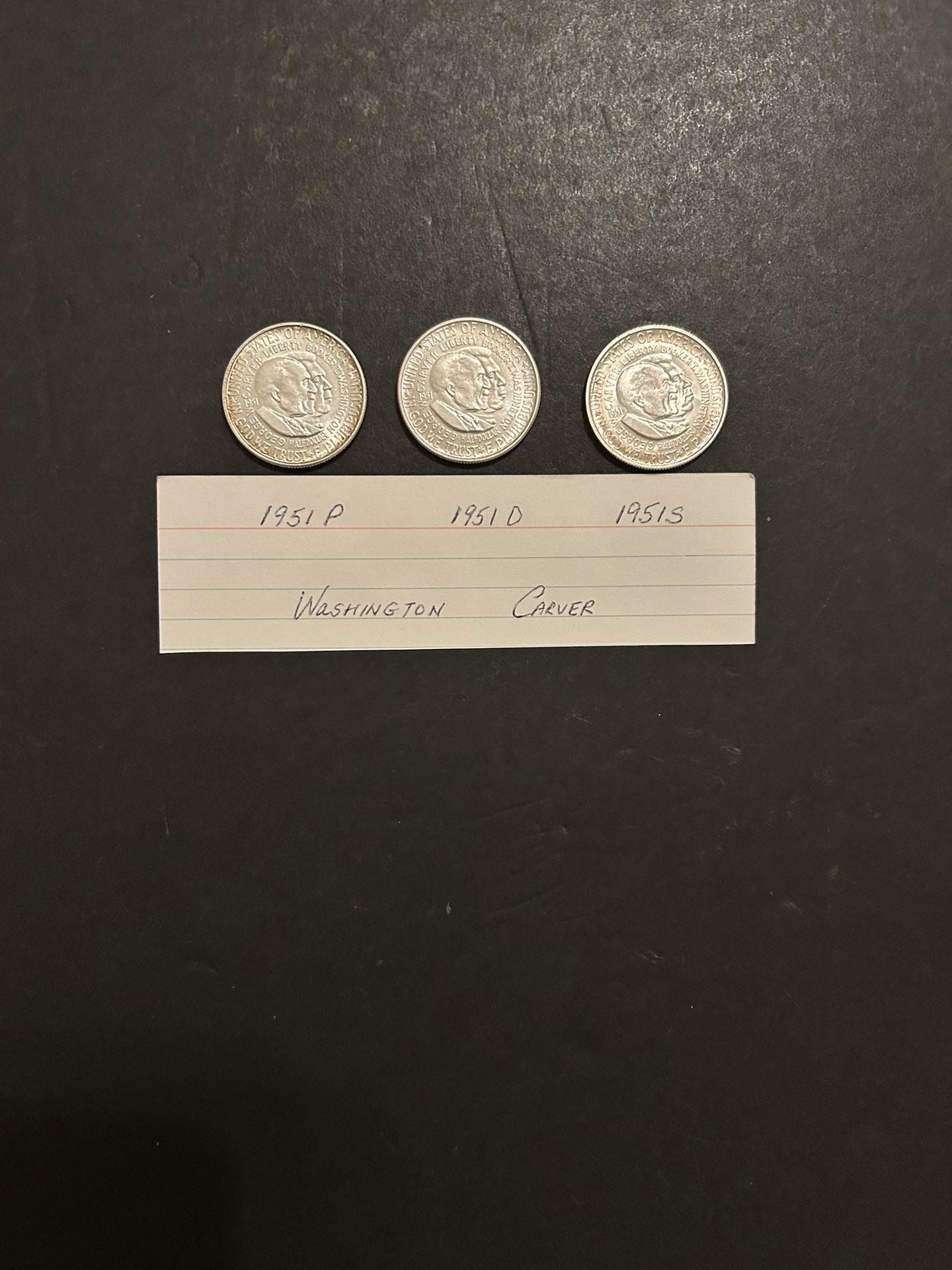 Coins – Washington Carver Half Dollars - 1951P/1951D/1951S - Mint Luster - Total 3 Coins