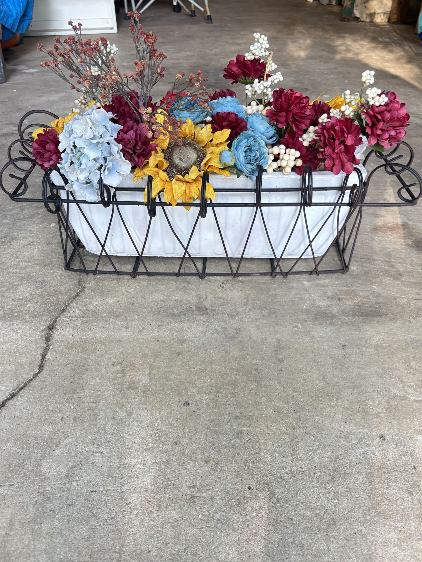 Metal & Ceramic Flower Pot W/Artificial Flowers