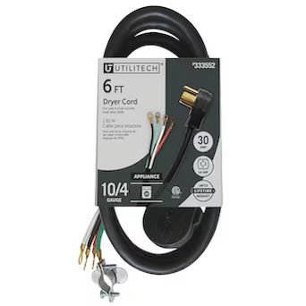 Black Dryer Appliance Power Cord 4-Prong 30 Amp New