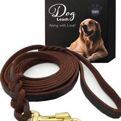 Genuine Leather Dog Leash,4 Feet Braided Heavy Duty Leash,Soft and Durable for Small Medium Walking and Trainning.

