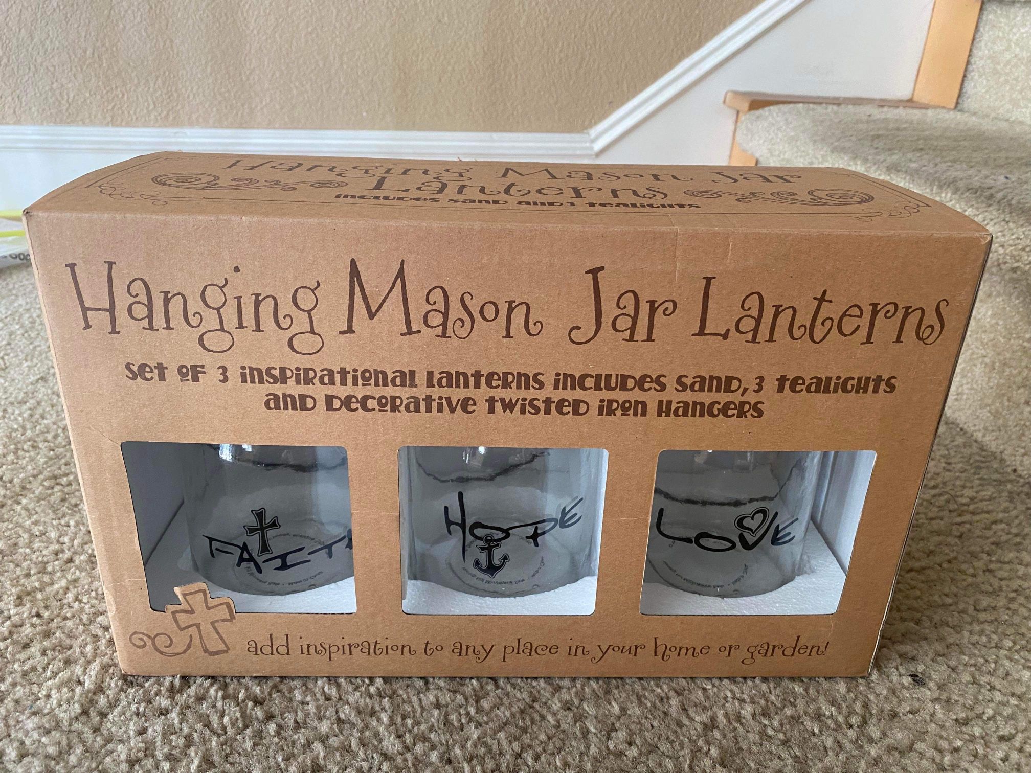 Hanging Mason Jars Lanterns Set of 3