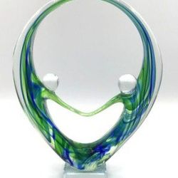 Rare Vintage  Murano Style Hand Blown Art Glass Two People Green/Blue Figurine Decor 