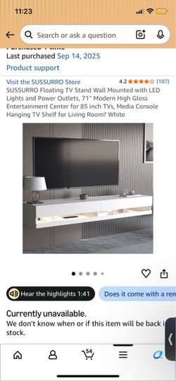 FREE 71" Floating TV Stand with LED Lights