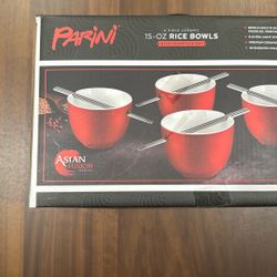 Brand New Never Opened 4 Rice Bowels With Chopsticks 
