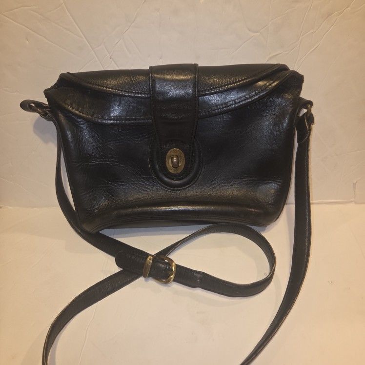 Coach Handbag Leather Black Vintage Binocular FoldoverBinocular Saddle Thick