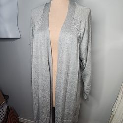 Women's 89th & Madison 2X Plus Cardigan Sweater Silver Gray Accent Trim NEW