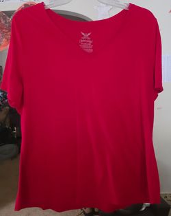 Faded Glory Women's Red V-Neck T-Shirt 3X