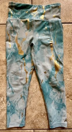 Girls XS Size 5 High Rise Active Leggings Go-Dry Blue Gold