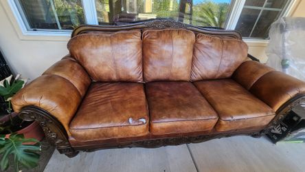Ashley signature brown leather 3 seat sofa