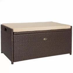 60 gal. Capacity 40” Brown Outdoor Patio Wicker All Weather Rattan Deck Box Storage Bench Seat  Beige Cushion