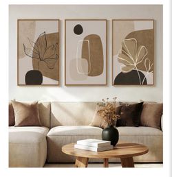 Framed Neutral Brown Boho Abstract Wall Art