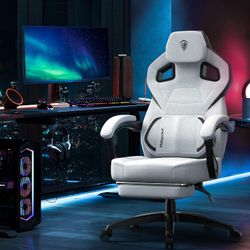 Dowinx Fabric Gaming Chair with Footrest, 350lb Big and Tall Gamer Chair, Wide Seat Ergonomic Computer Chair with Lumbar Massage Support, W