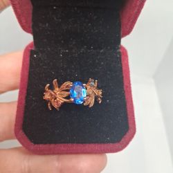 Size 8 US Blue Topaz Ans Multi Sophie's  S925 Tose Gold PLD 