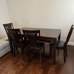 Dark Brown Dining Table Set w/ 4 chairs & bench