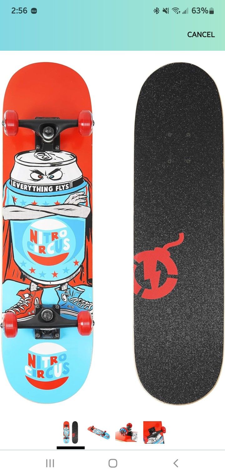Brand New ,Nitro Circus Red Skateboard, Complete, (7.75 Inch) 9 Ply Maple, 53mm Wheel