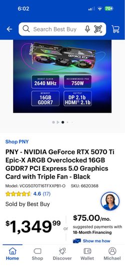 PNY GeForce RTX 5070 Ti ARGB OC graphics card. Brand new opened to test and make a video