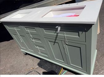 NEW 60" BATHROOM VANITY WITH SMALL DAMAGE ON TOP