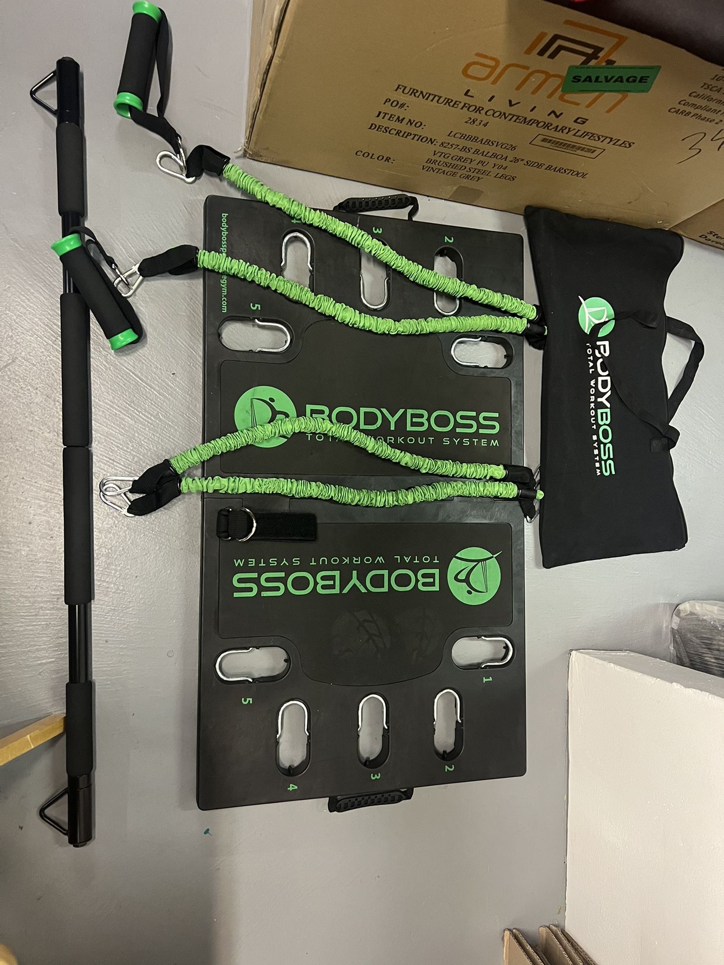 BODY RHYTHM Portable Home Gym Workout Equipment - Includes 150 lbs Resistance Bands, Collapsible Bar, Handles and More - Full Body Workouts System for