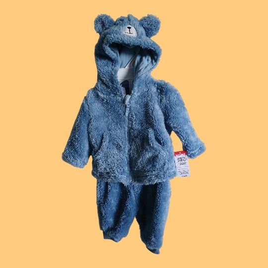 Baby Boy Snuggly Bear Fleece Hoodie Set 0 -3 Months (New)