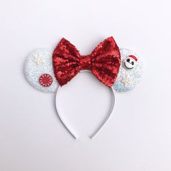 Christmas Jack Holiday Glitter Mickey Mouse Ears Headband
