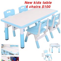 New Kids Table and Chair Set, Height-Adjustable Toddler Desk with 4 Seats, Toddler Table and Chair Set  Age 2-10, Scrub-Table Desktop  $100firm