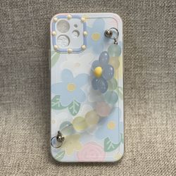 Blue Flower iPhone Case with Wrist Strap