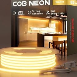 82 ft GZBtech Silicone COB Neon Rope Lights 50FT/15M, 2800K Super Bright Warm White Waterproof Neon Strip Light, AC 110-120V Flexible Soft Cuttable Ta