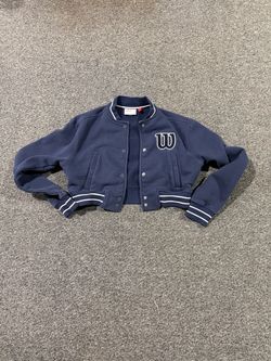 Wilson Sportswear Hudson Cropped Varsity Bomber Jacket Navy Blue Women's XS