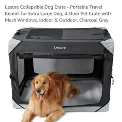 LIKE NEW: USED 2X...   Lesure Collapsible Dog Crate - Portable Travel Kennel for Extra Large Dog, 4-Door Pet Crate