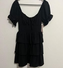 Inspired Hearts Black Mini Dress Square Neck Puff Short Sleeve Polyester Size L