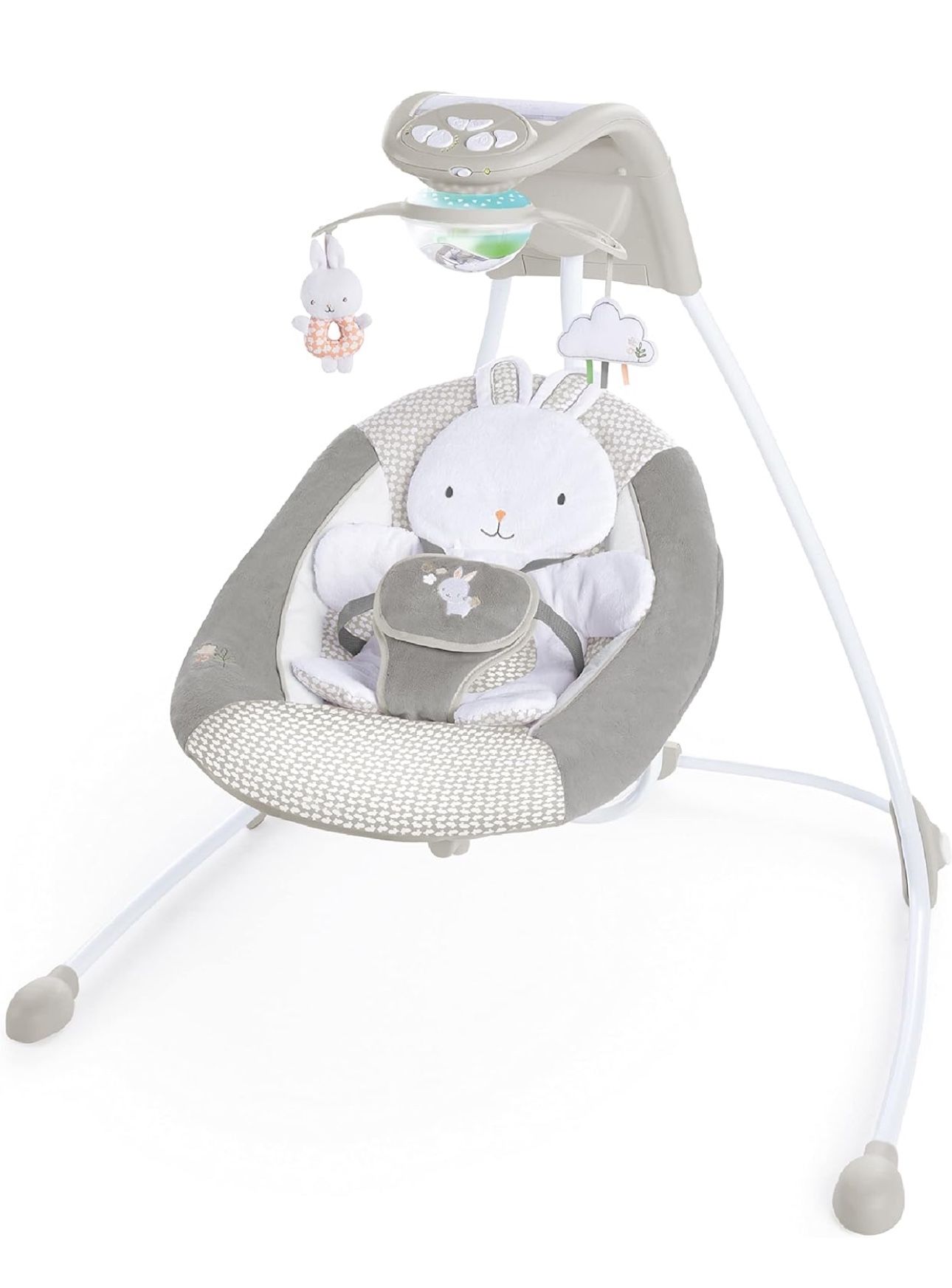 Ingenuity InLighten 6-Speed Foldable Baby Swing with Light Up Mobile, Swivel Infant Seat and Nature Sounds, 0-9 Months Up to 20 lbs (Twinkle Tails Bun