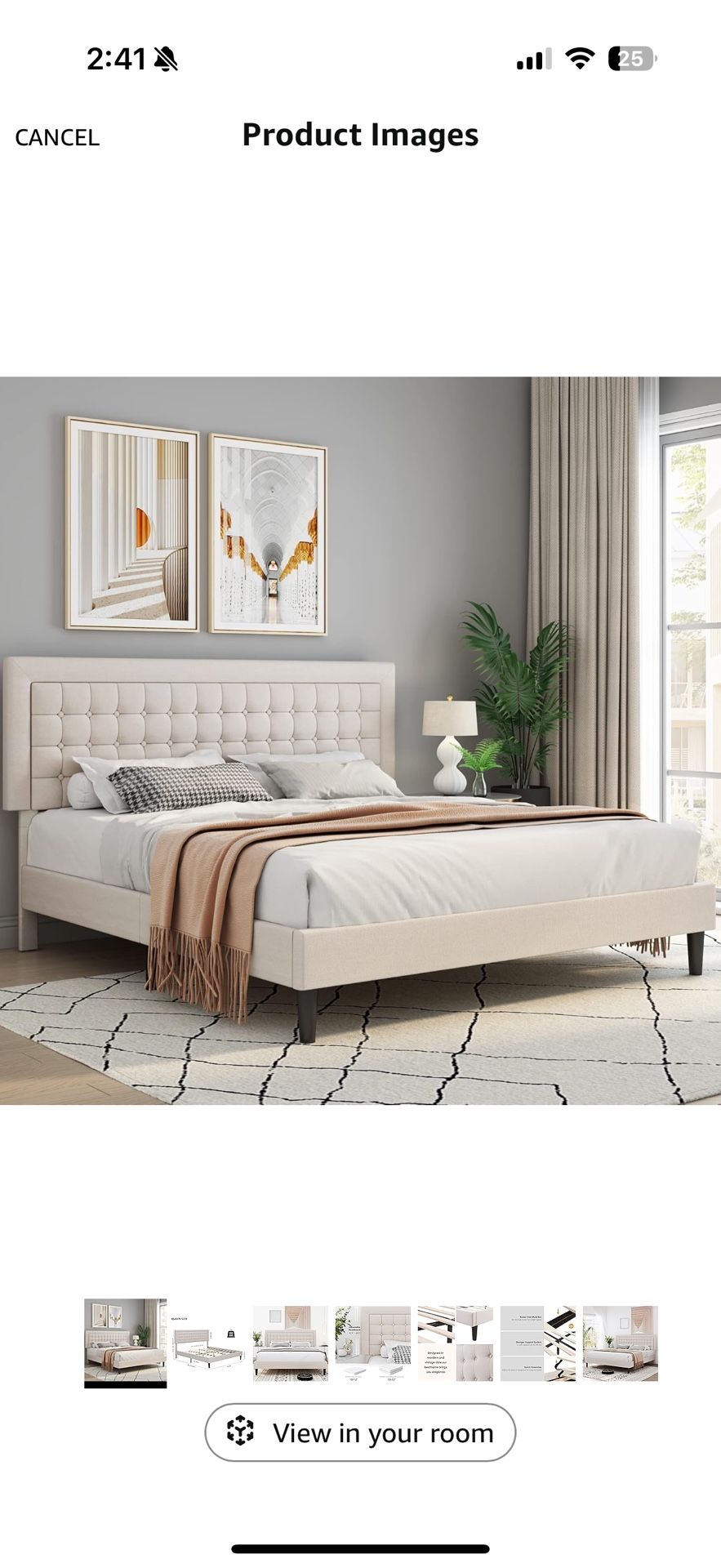 Queen Size Linen Bed Frame