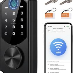 WiFi Smart Lock with Fingerprint, Keyless Entry Door Lock for Front Door, Built-in WiFi, Touchscreen Keypad Deadbolt, App Remote Control, Auto Lock, E