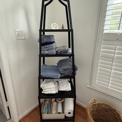 Pottery Barn Black pagoda-style metal etagere shelving unit