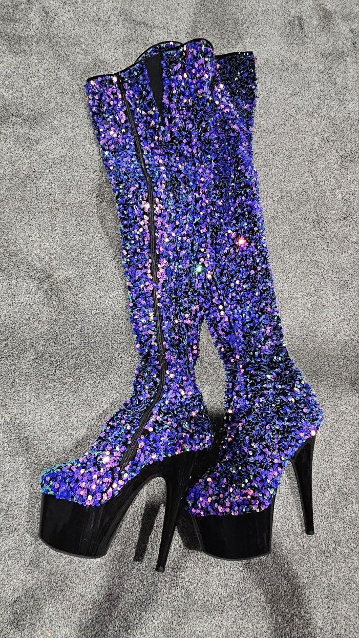 Purple Sequence Pleaser Boots