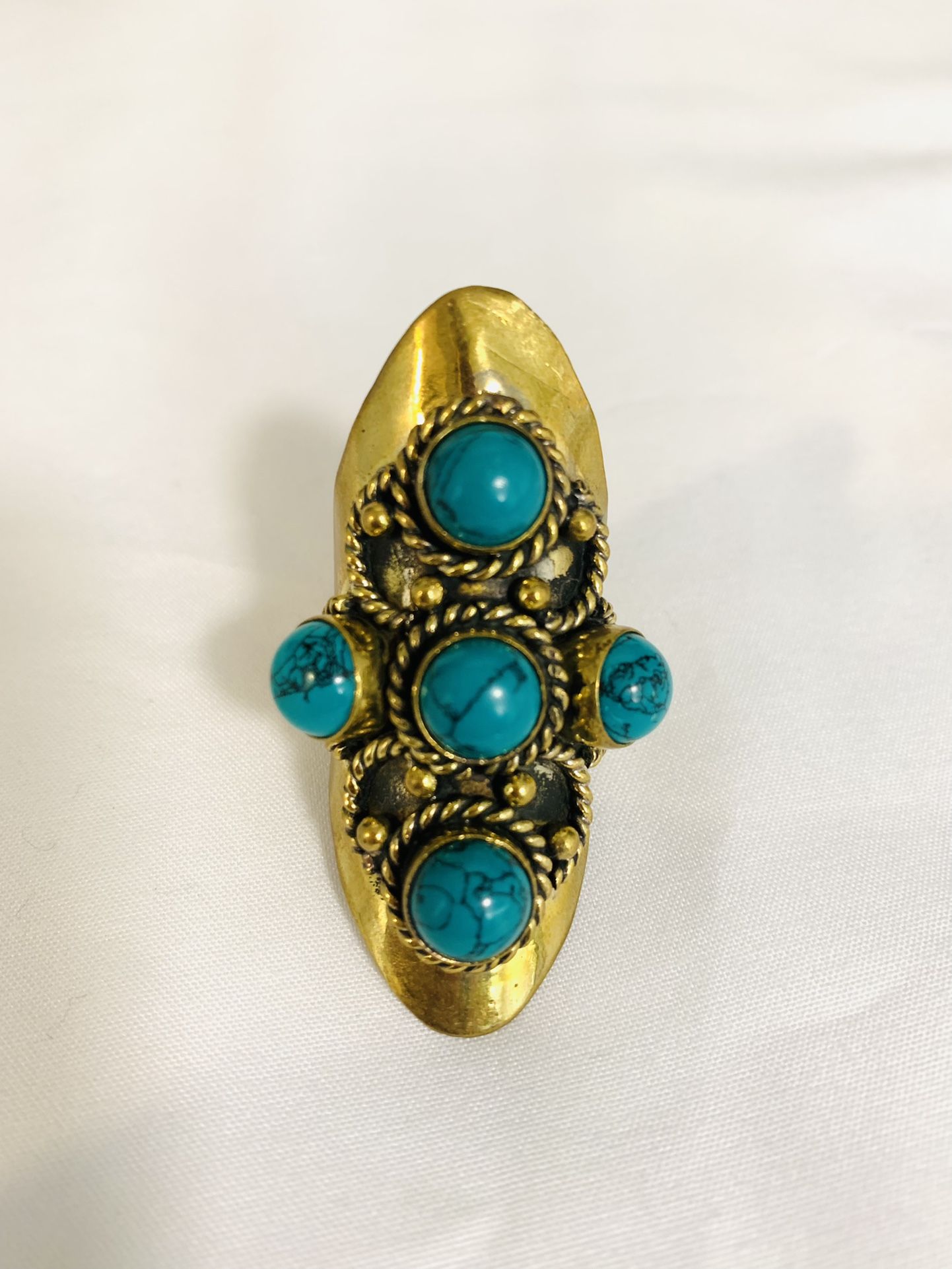 Adjustable Turquoise Brass Ring 
