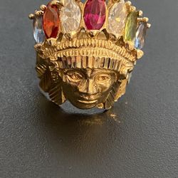 10k Gold Indian Head Ring 7.5g Size 10 W Colored Stones 