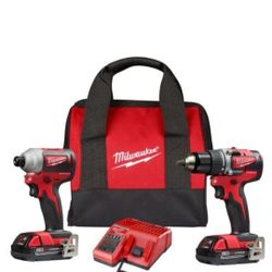 Milwaukee M18 18-Volt Lithium-Ion Brushless Cordless Compact Drill/Impact Combo Kit (2-Tool) W/ (2) 2.0Ah Batteries, Charger & Bag