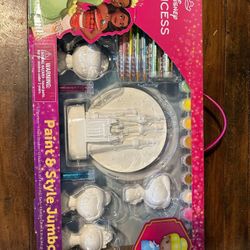 Disney Princess DIY Paint Your Own Figurines Arts and Crafts Set for Girls, Jumbo Figurines, Paint, Paint Brush, Glitter, and Gem Adhesives, Cinderell