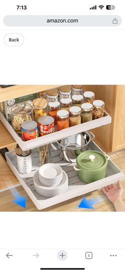 2 Pack Pull Out Cabinet Organizers Expandable, Slide Out Drawers for Kitchen, Bathroom, Pantry, Under Sink Storage, Pull Out Drawers Fixed with Adhesi